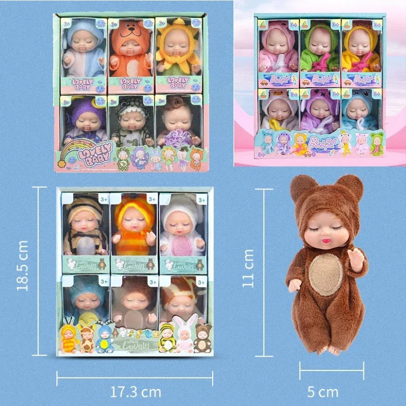 6/8Pcs Set Sleeping Mini Baby Dolls Reborn Lifelike Toys Cute Adorable Dolls With Butterfly Crocodile Sunflower Comfort Toy Gift Beauty World Shop