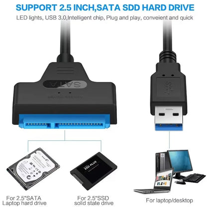 Sata To USB 3.0 Adapter Cable USB To SATA 3 Cable Support 22 Pin 2.5 Lnche External HDD SSD Hard Disk Computer Connector Fit Beauty World Shop