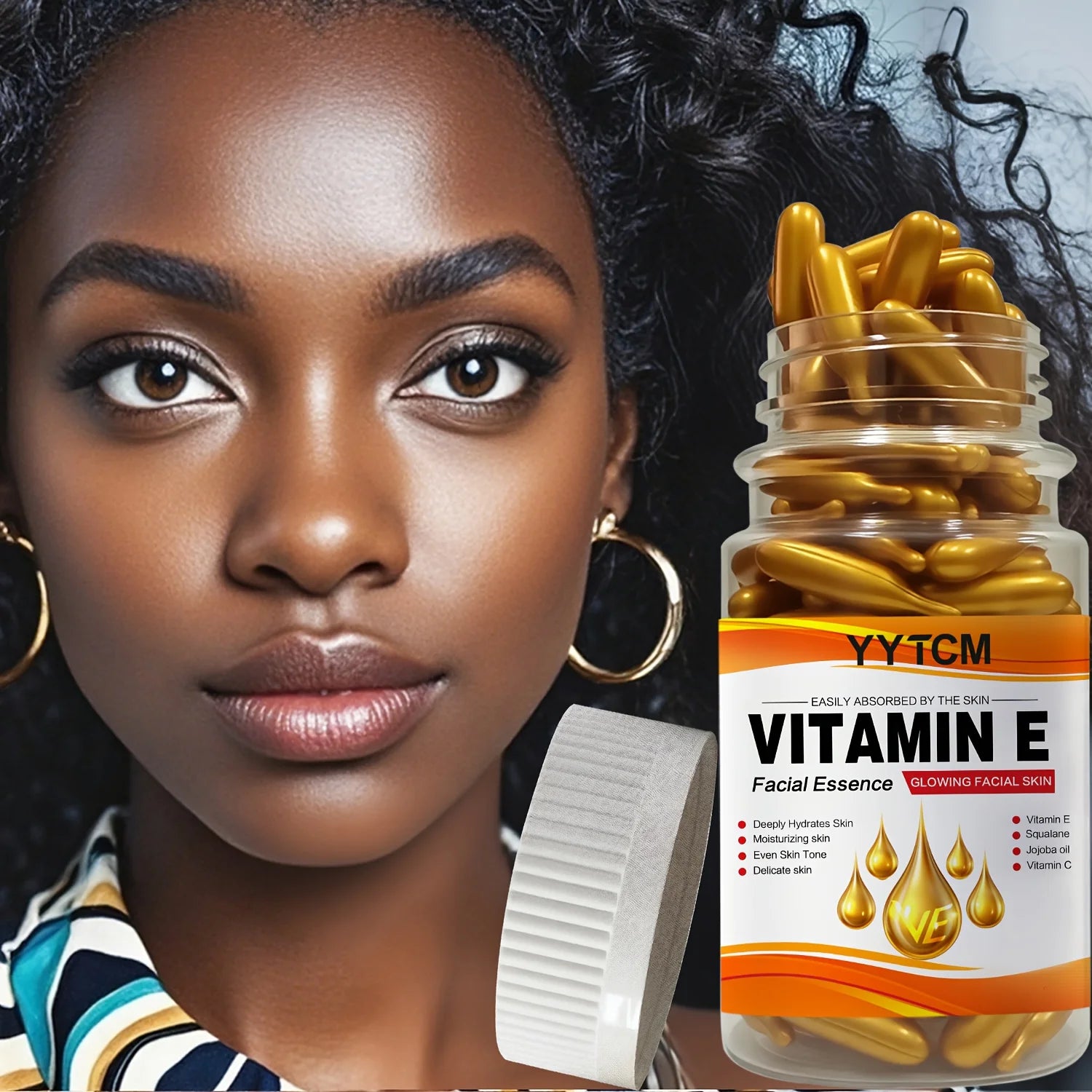 Vitamin E Deep Moisturizing Capsule Essence, Hydrates and Smooths Skin, Contains Plant-Based Squalane, Vitamin C, Deep Hydration and Skin Brightening Essence (0.4Gx90 Capsules)/Bottle-1 Bottle Beauty World Shop