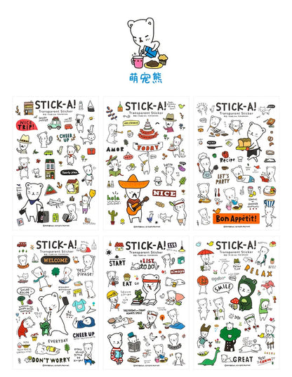 6Pcs/Lot Waterproof Cartoon Transparent Pvc Stickers DIY Hand Account Diary Decorative Stickers Kawaii Phone Cup Stickers Beauty World Shop