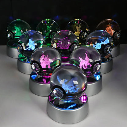Pokemon Crystal Ball Pikachu Gengar Eevee Mewtwo Lacario Anime Game Pokeball Led Night Light Base Kids Birthday Gift Home Decor Beauty World Shop