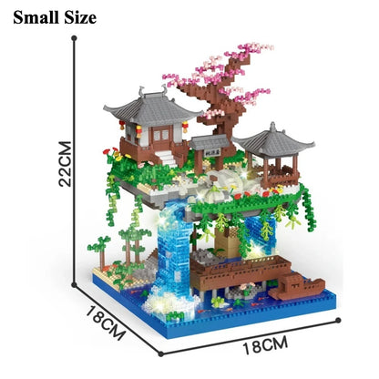 MOC Peach Blossom Pool Cherry Tree House Building Block Chinese Architecture DIY Bricks Cherry Blossom Toy for Kids Adult Gift Beauty World Shop
