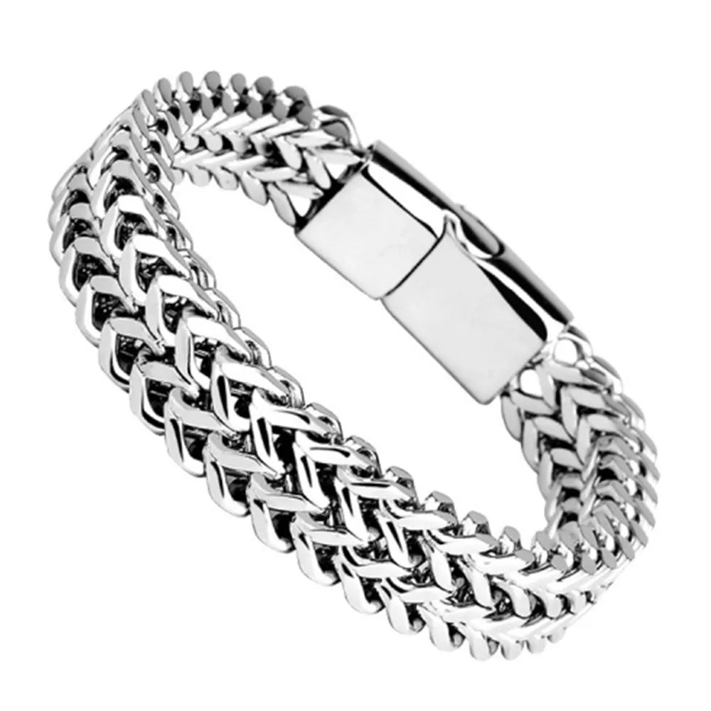 Stainless Steel Braided Double Row Front and Rear Fish Scale Alloy Magnetic Buckle Bracelet with Keel Jewelry New Model Beauty World Shop