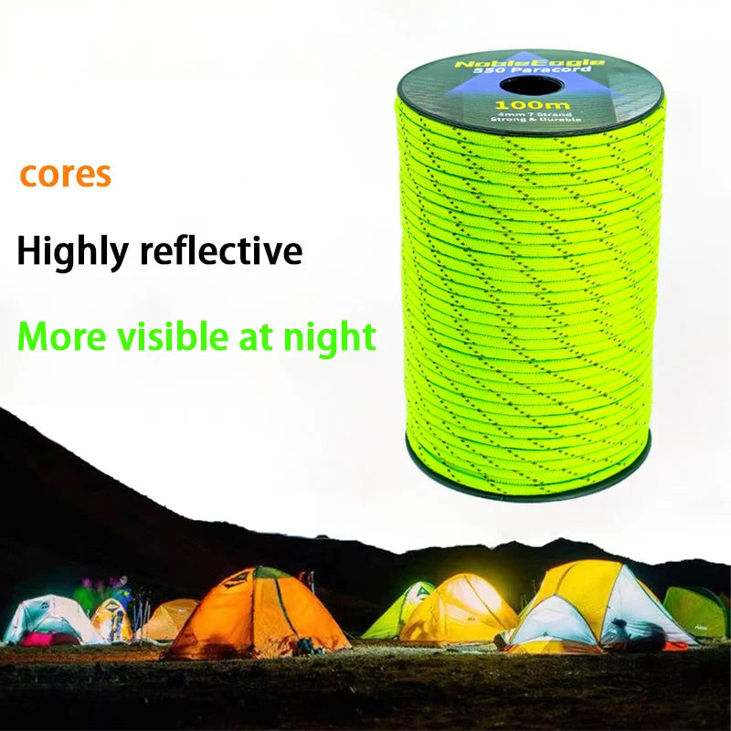 Reflective Paracord Military 7 Strand 4mm 550 Tactical Parachute Cord Camping Tent Lanyard DIY Bracelet Weaving Rope Beauty World Shop