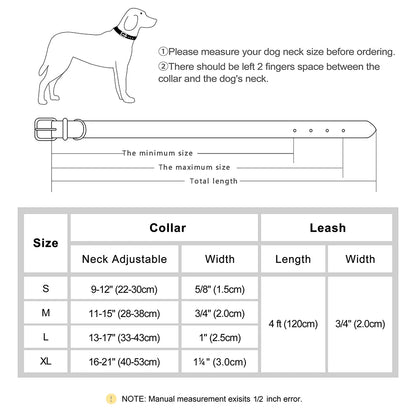 Soft Padded Dog Collar Leash Set PU Leather Pet Dog Collars Necklace With Walking Lead Rope Adjustable For Small Medium Dogs Pug
