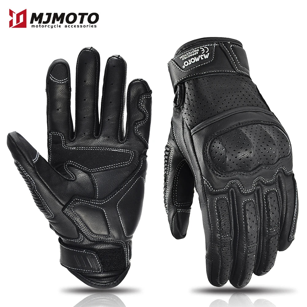 With CE Approved Summer Retro Perforated Leather Motorcycle Gloves Men Women Full Finger Motocross Dirt Biker Glove Guantes Moto Beauty World Shop