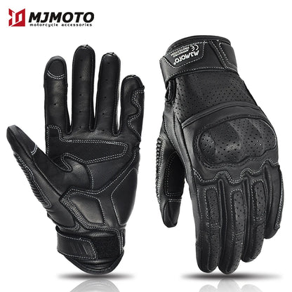 With CE Approved Summer Retro Perforated Leather Motorcycle Gloves Men Women Full Finger Motocross Dirt Biker Glove Guantes Moto Beauty World Shop