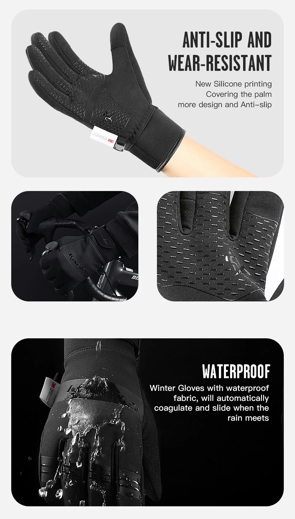 3M Ski Gloves Black Waterproof Winter Warm Cycling Outdoor Sports Running Riding Motorcycle Touch Screen Snowboard Gloves Men Beauty World Shop