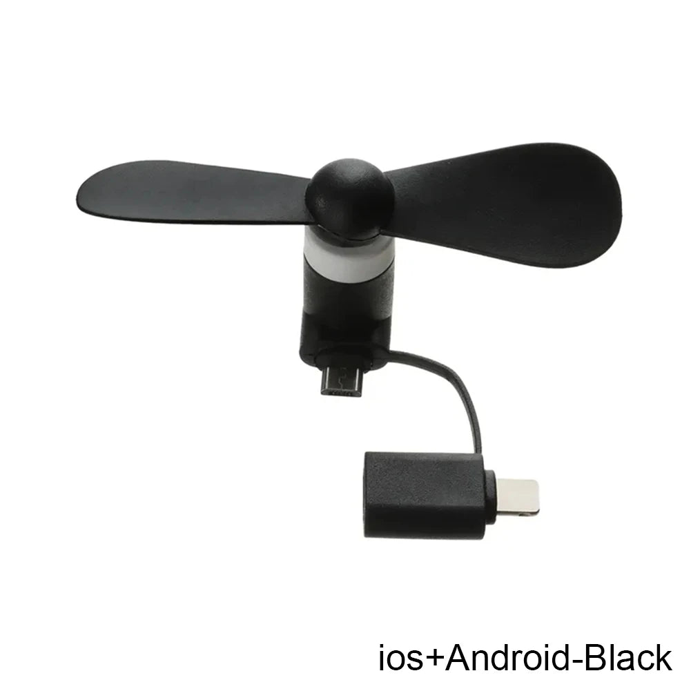 Universal Mobile Phone Handheld Fan Portable Phone Fan 2 in 1 Type-C Small Mini USB Chargeable Fan for Mobile Phone