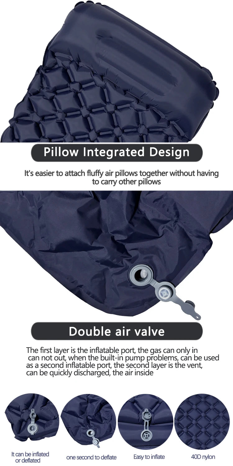 Outdoor Camping Inflatable Mattress Sleeping Pad With Pillows Ultralight Air Mat Built In Inflator Pump Hiking Beauty World Shop