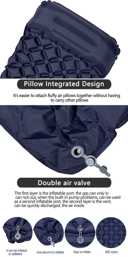 Outdoor Camping Inflatable Mattress Sleeping Pad With Pillows Ultralight Air Mat Built In Inflator Pump Hiking Beauty World Shop