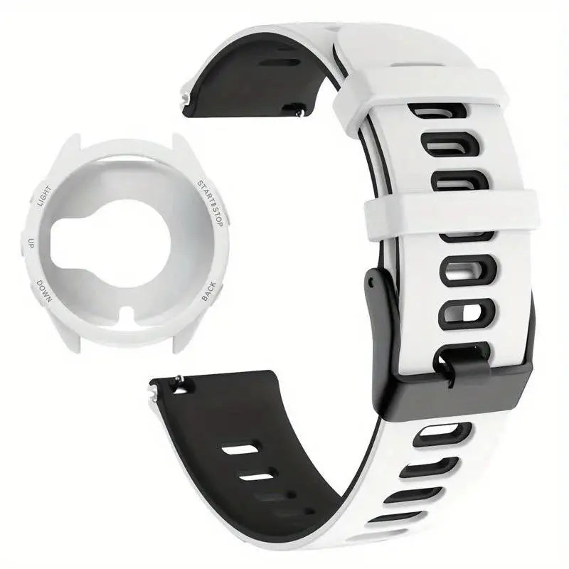 Case+Strap Compatible for Garmin Forerunner 965 Strap 22mm Two Tone Sports Silicone Band Soft Hollow Protector Cover (wihtout fi