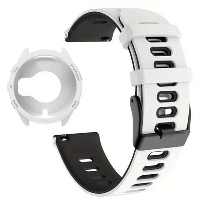 Case+Strap Compatible for Garmin Forerunner 965 Strap 22mm Two Tone Sports Silicone Band Soft Hollow Protector Cover (wihtout fi