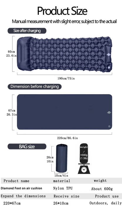 Outdoor Camping Inflatable Mattress Sleeping Pad With Pillows Ultralight Air Mat Built In Inflator Pump Hiking Beauty World Shop
