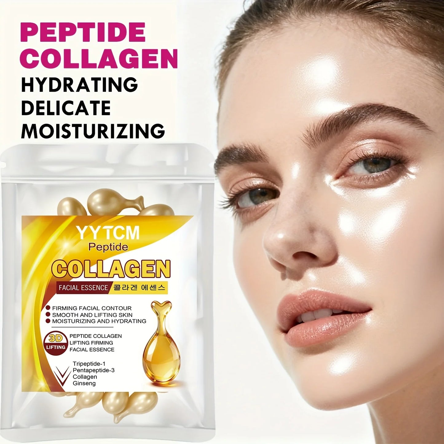 Polypeptide Collagen Essence Capsules, Moisturizing and Firming Essence, Smooths Skin, Contains Squalane, Fullerene, Ginseng Extract, Deep Hydration (0.34Gx30 Capsules)/Bag-1 Bag Beauty World Shop