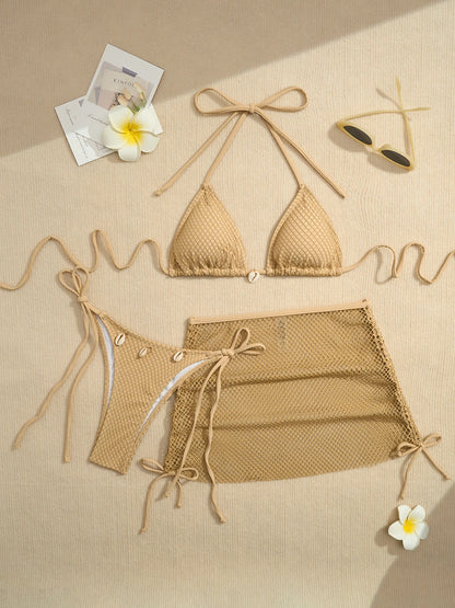 New Sexy Net Bikinis Female Swimsuits Women Three-Piece Swimwear Beach Swim Wear Bathing Suits Brazilian Bikini Set Pool Bather Beauty World Shop