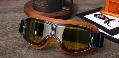 Motorcycle Glasses Windproof Motorcycle Helmet Glasses Sunglasses Retro Universal Folding Leather Retro Motorcycle Accessories Beauty World Shop