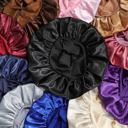 1pc Women's Solid Color Satin Wide-Brimmed Shower Cap, Suitable For Daily Use Silk Bonnet Satin Bonnet Beauty World Shop