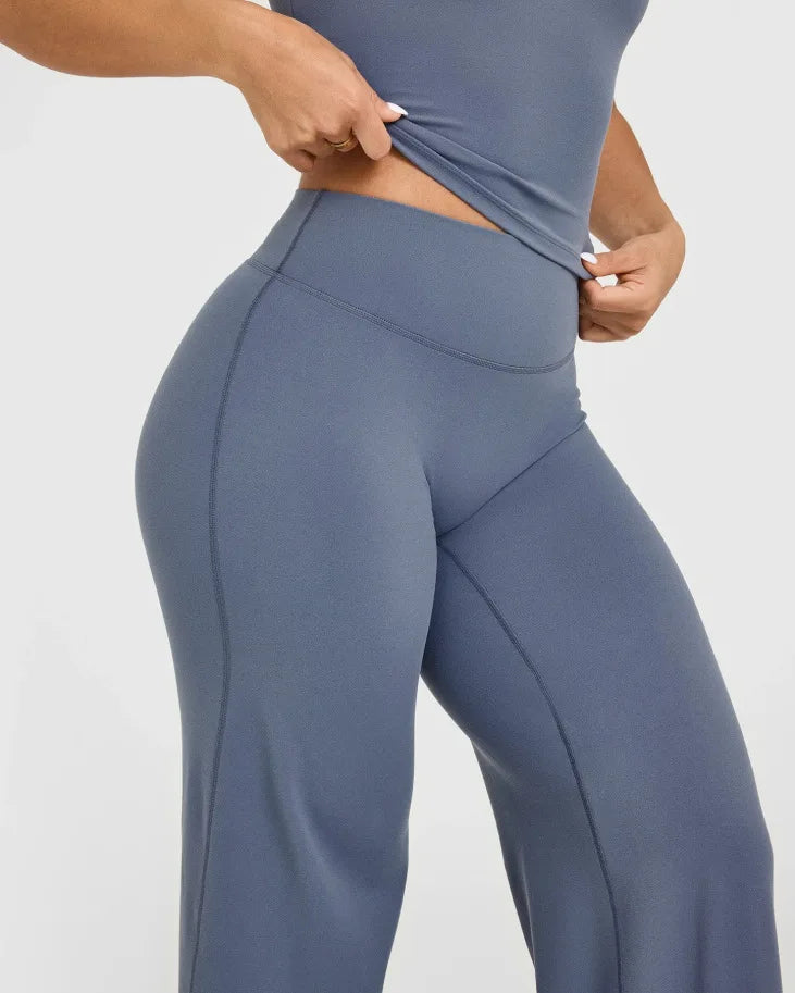 NCLAGEN SoftMotion Straight Leg Bottoms Women's Mid-Waist Yoga Pants GYM Leggings Naked Feel Pilates Running Sports Trousers Beauty World Shop