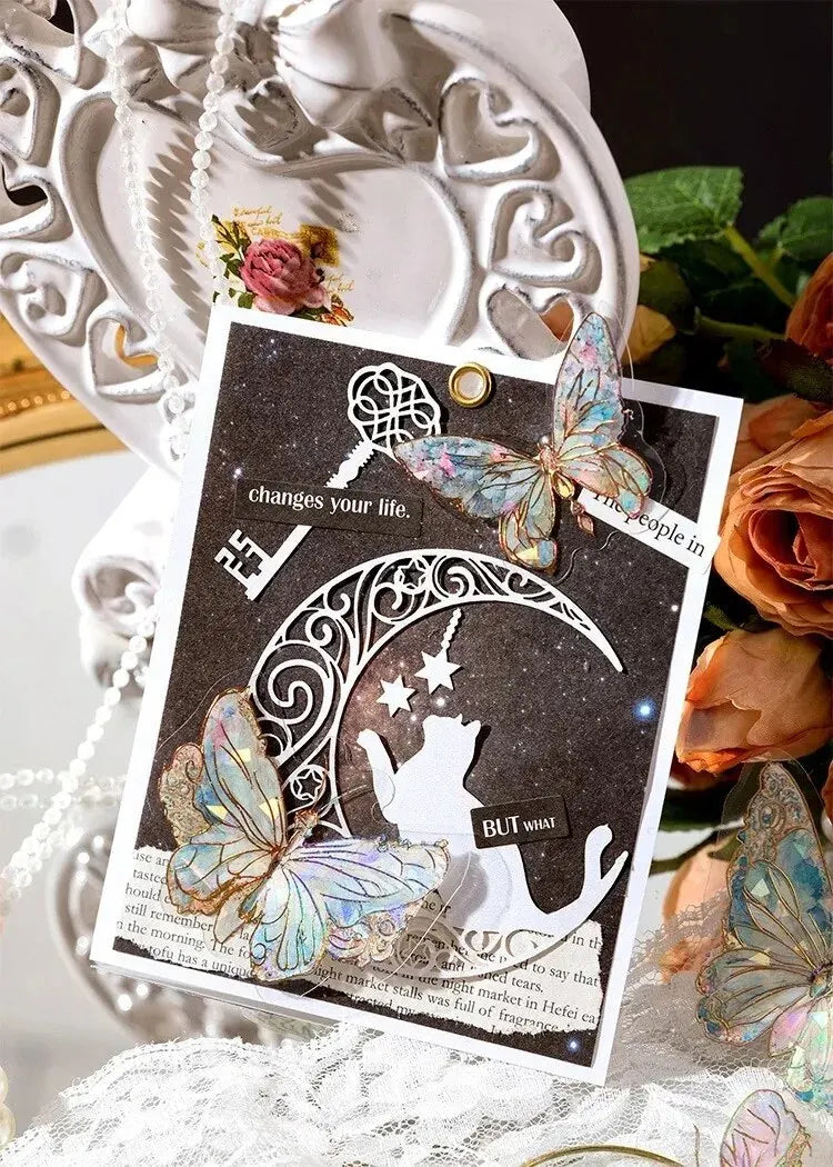 5Style 20pcs/pack INS Butterfly PET Sticker Pack Ice Crystal Laser Gold DIY Handbook Decoration 3D Scrapbook Beauty World Shop