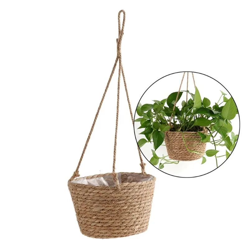 Garden Hanging Planter Macrame Plant Storage Basket Jute Rope Woven Indoor Outdoor Flower Pot Holder Plant Hangers Home Decor Beauty Trend Shop
