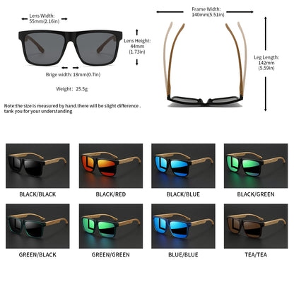 New Fashion Square Sunglasses - Wood Grain Spring Hinge, UV400 Unisex for Driving, Hiking & Travel Beauty World Shop
