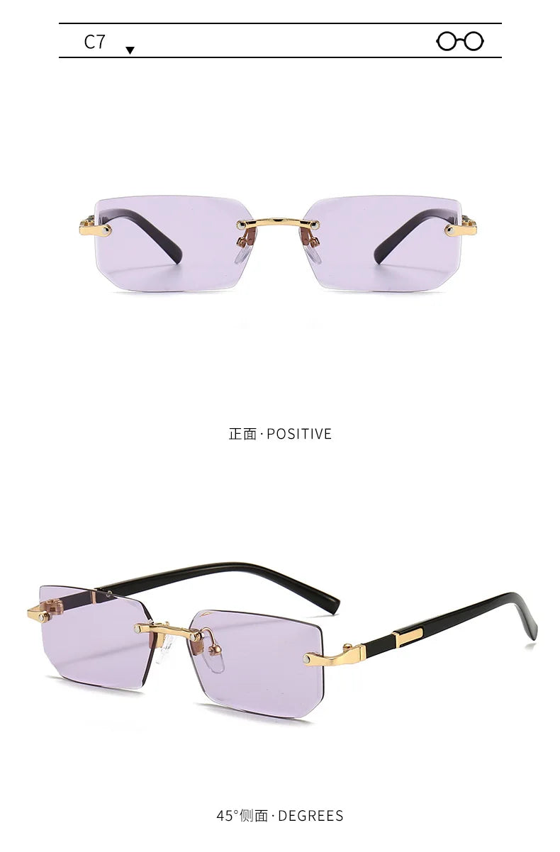 Rimless Sunglasses Rectangle Fashion Popular Women Men Shades Small Square Sun Glasses For Female Male Summer Traveling Oculos Beauty World Shop