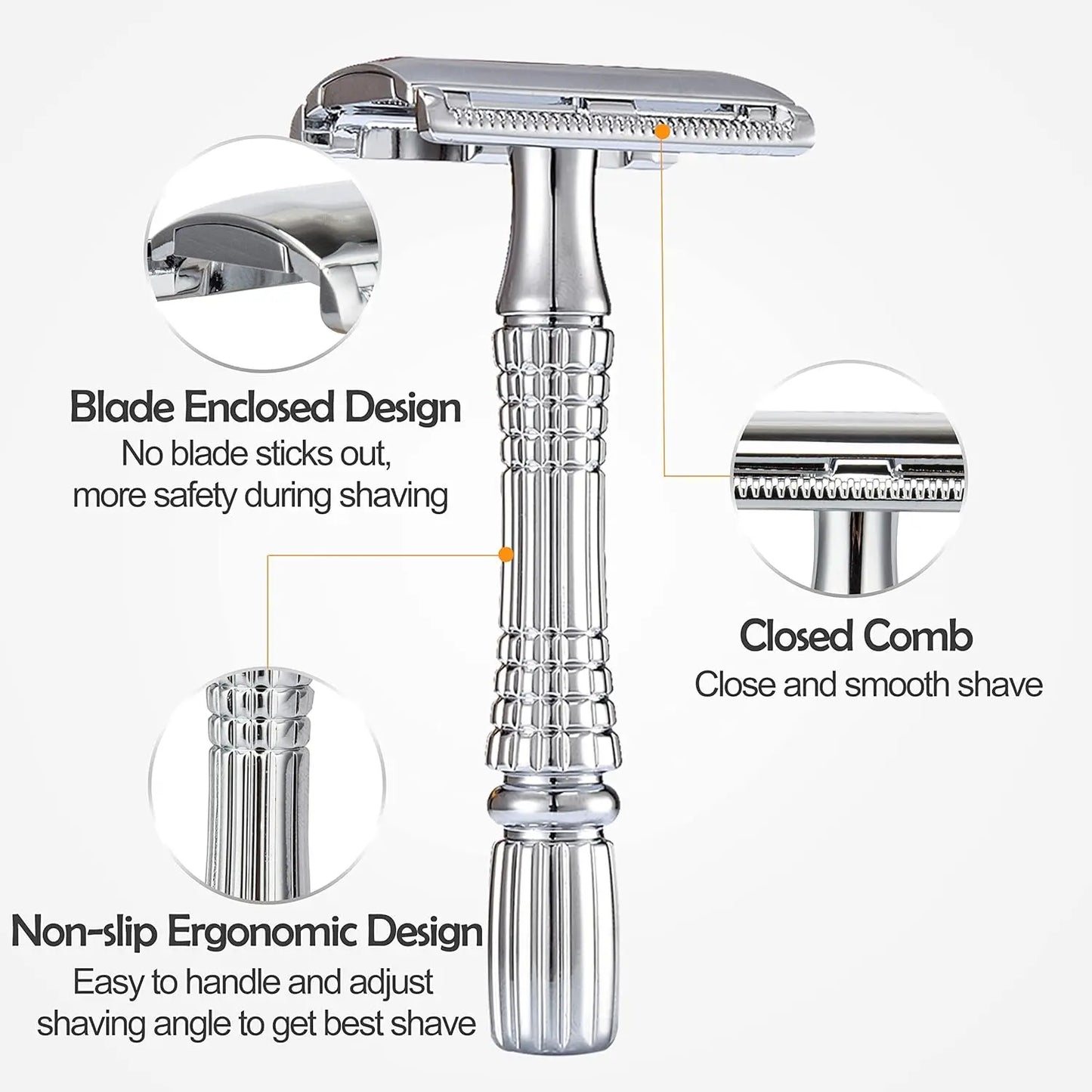 Double Edge Safety Razor for Men and Women Metal Razor with 10 Double Edge Safety Razor Blades Eco-Friendly Razor Silver Beauty World Shop