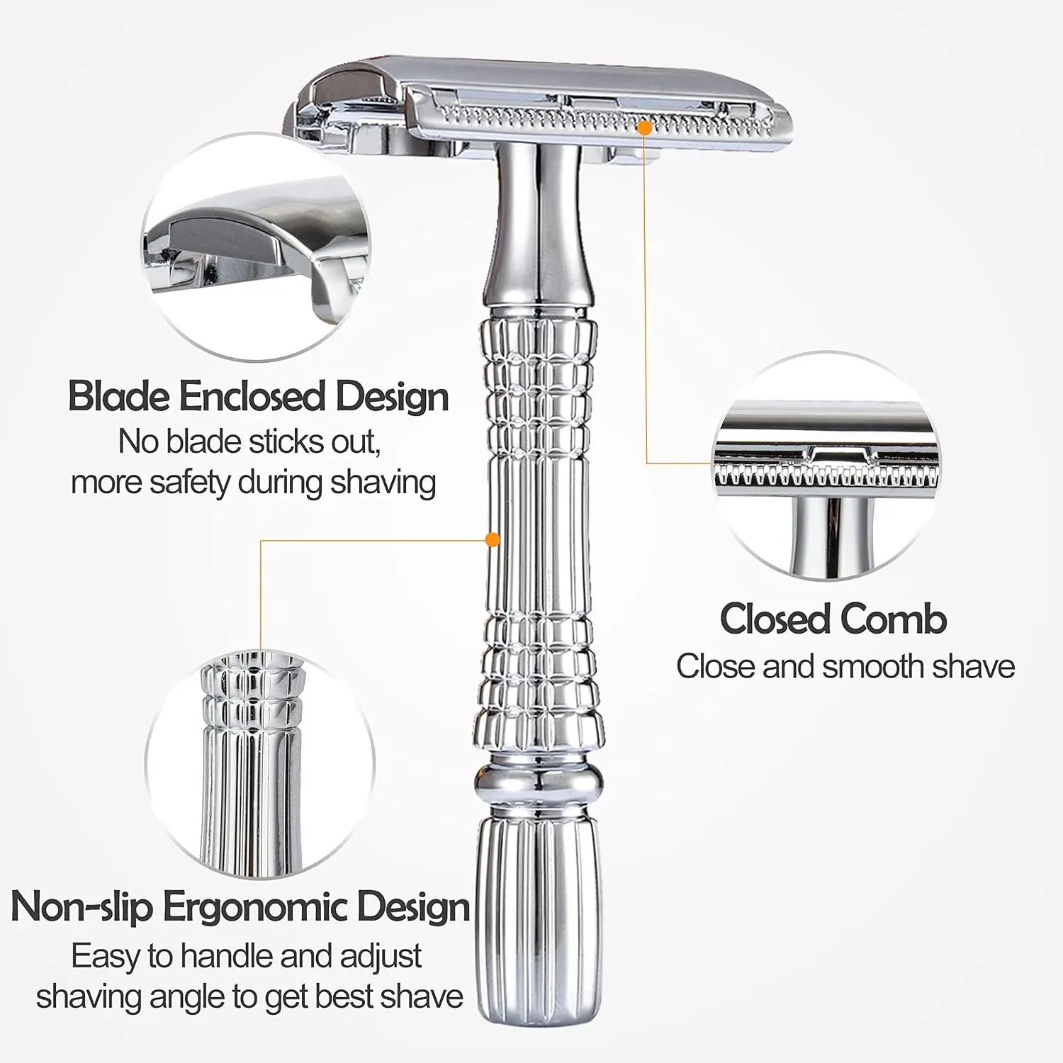 Double Edge Safety Razor for Men and Women Metal Razor with 10 Double Edge Safety Razor Blades Eco-Friendly Razor Silver Beauty World Shop