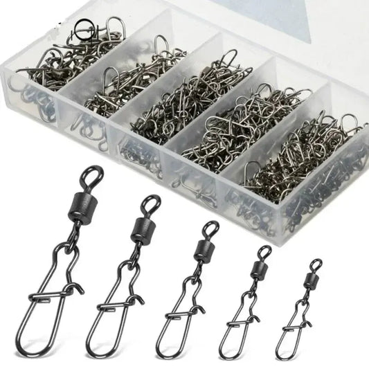 50pc/box Stainless Steel Fishing Connector Pin 4# 6# 8#10#12# Bearing Rolling Swivel with Snap Fishhook Lure Accessories Beauty World Shop