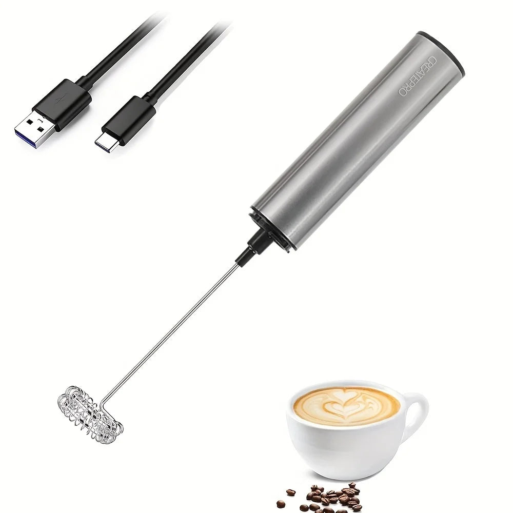 Rechargeable Stainless Steel Milk Frother 2 Speeds for Latte Cappuccino Espresso Home And Barista Use Beauty World Shop