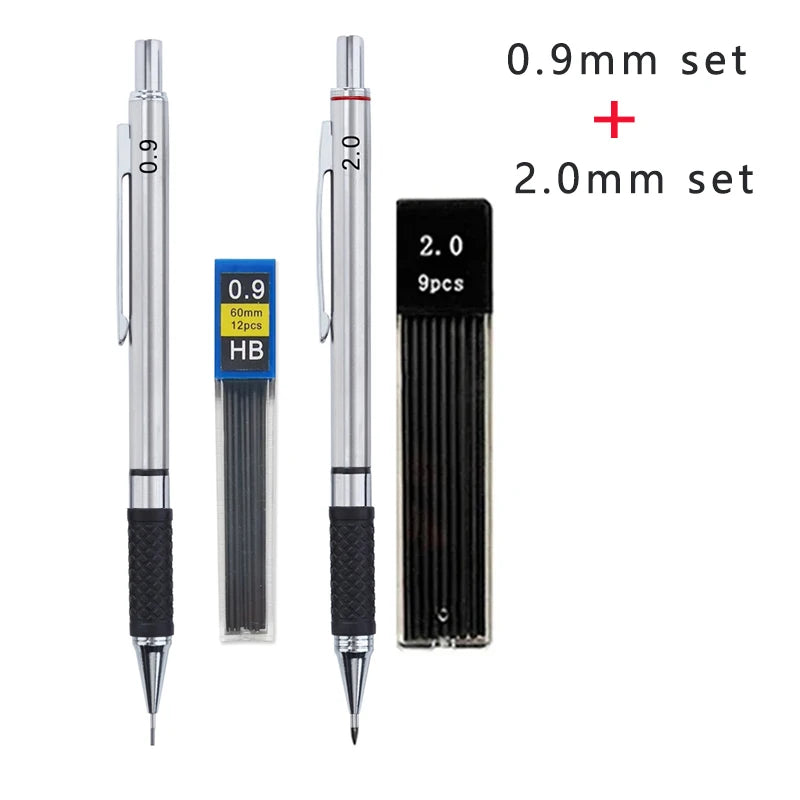 Metal Mechanical Pencil Set with Pencil Grip Leads Art Drawing Student Office Supplies 0.5/0.7/0.9/2.0mm Automatic Pencil Beauty World Shop