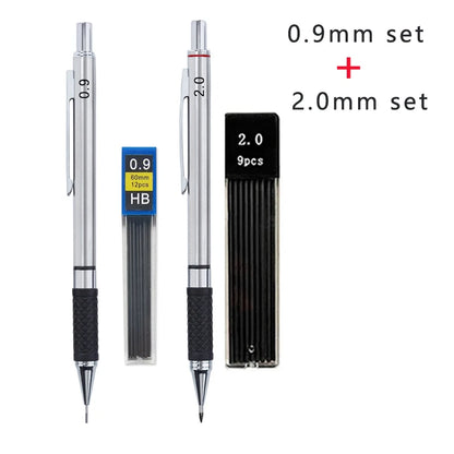 Metal Mechanical Pencil Set with Pencil Grip Leads Art Drawing Student Office Supplies 0.5/0.7/0.9/2.0mm Automatic Pencil Beauty World Shop