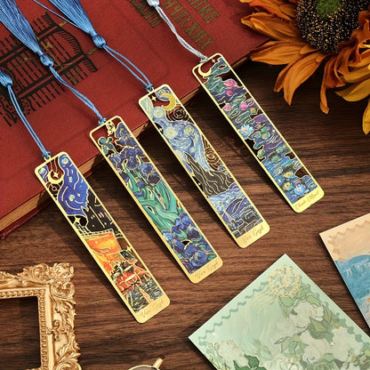 Vintage Oil Painting Metal Bookmarks - Hollow Hot Stamping Long Tassel Bookmarks - Stationery Gifts for Book Clubs, Book Lovers, Beauty World Shop