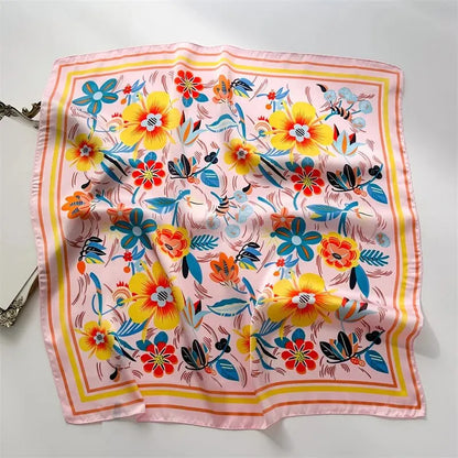 Luxury Print imitation Silk Square Scarf Women Spring Neck Tie Shawl Wraps Female Hair Hand Wrist Headkercheif Hijab Bandana Beauty World Shop