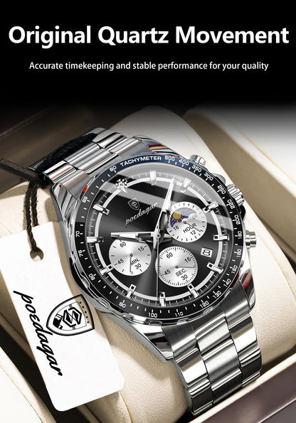 POEDAGAR Business Brand Man Wristwatch Waterproof Stainless Steel Luminous Men Watch Chronograph Date Men's Quartz Watches Reloj Beauty World Shop