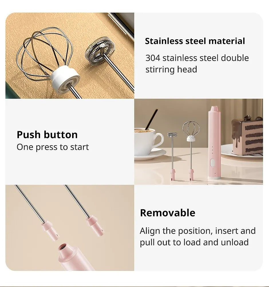 1 PCS USB Rechargeable Handheld Egg Beater 3 Speeds Electric Milk Frother Foam Maker Mixer Coffee Drink Frothing Wand Foamer Beauty World Shop