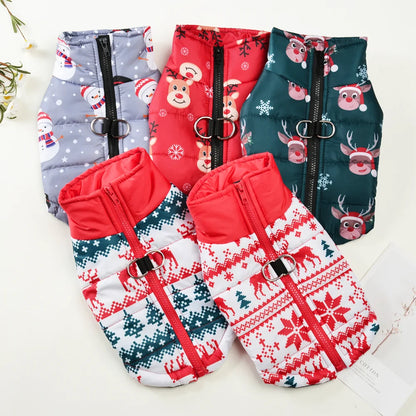 New Year Pet Coat For Christmas Deer Print Dog Jacket With D-ring Waterproof Pets Costume For Small Medium Dogs Bulldog Clothes