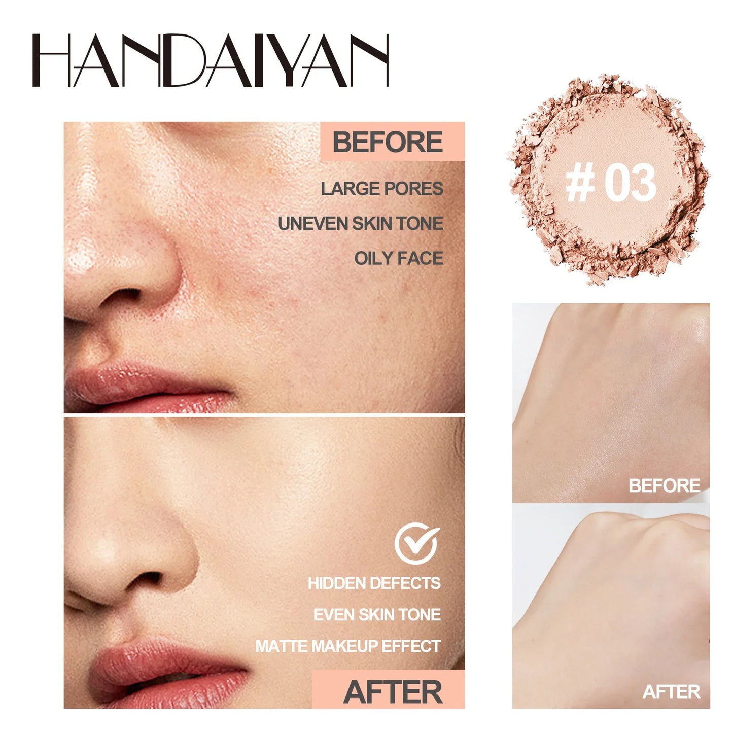 8 Color Matte Face Pressed Powder 24 Hours Oil Control Natural Setting Powder Foundation Full Coverage Waterproof Lasting Makeup Beauty World Shop