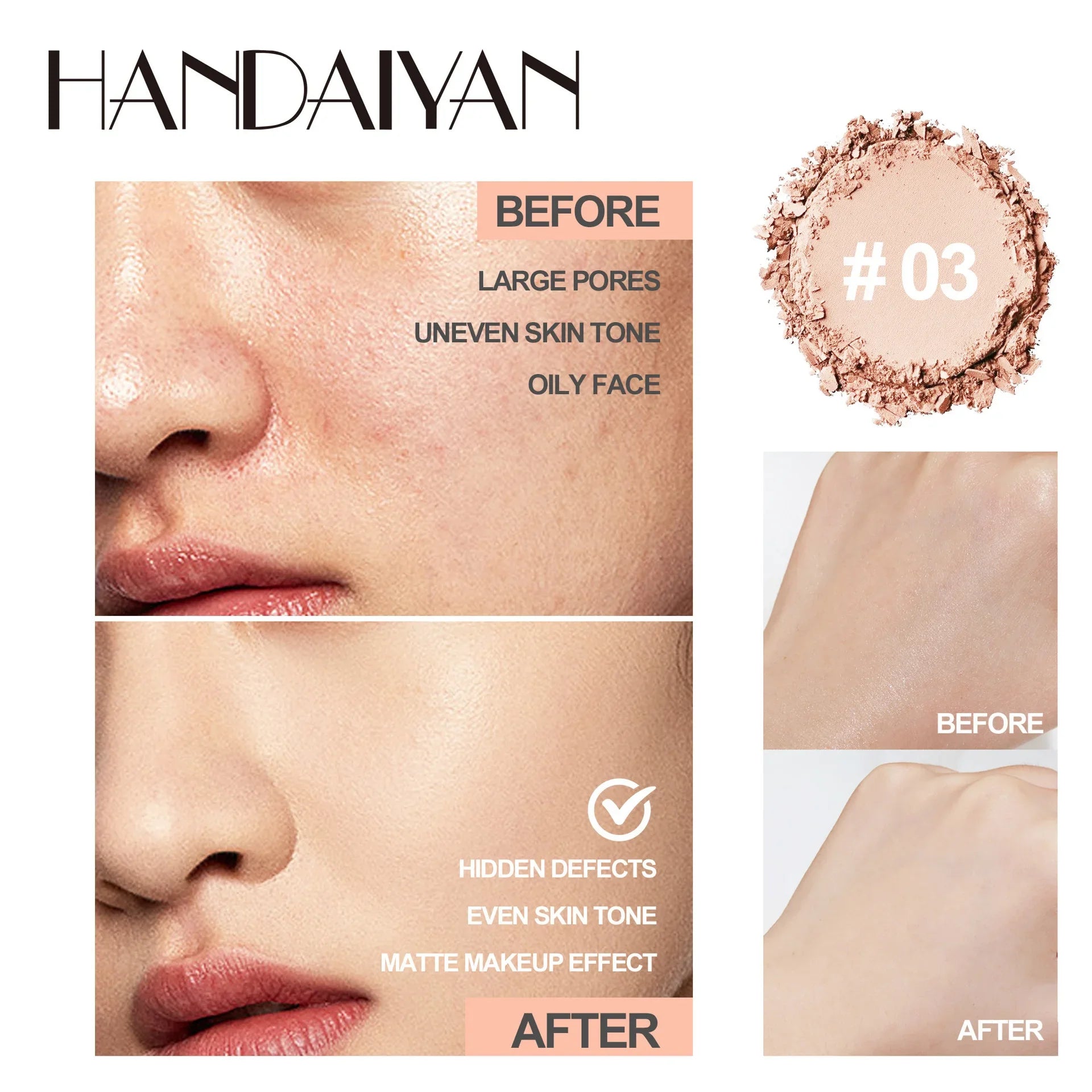 8 Color Matte Face Pressed Powder 24 Hours Oil Control Natural Setting Powder Foundation Full Coverage Waterproof Lasting Makeup Beauty World Shop