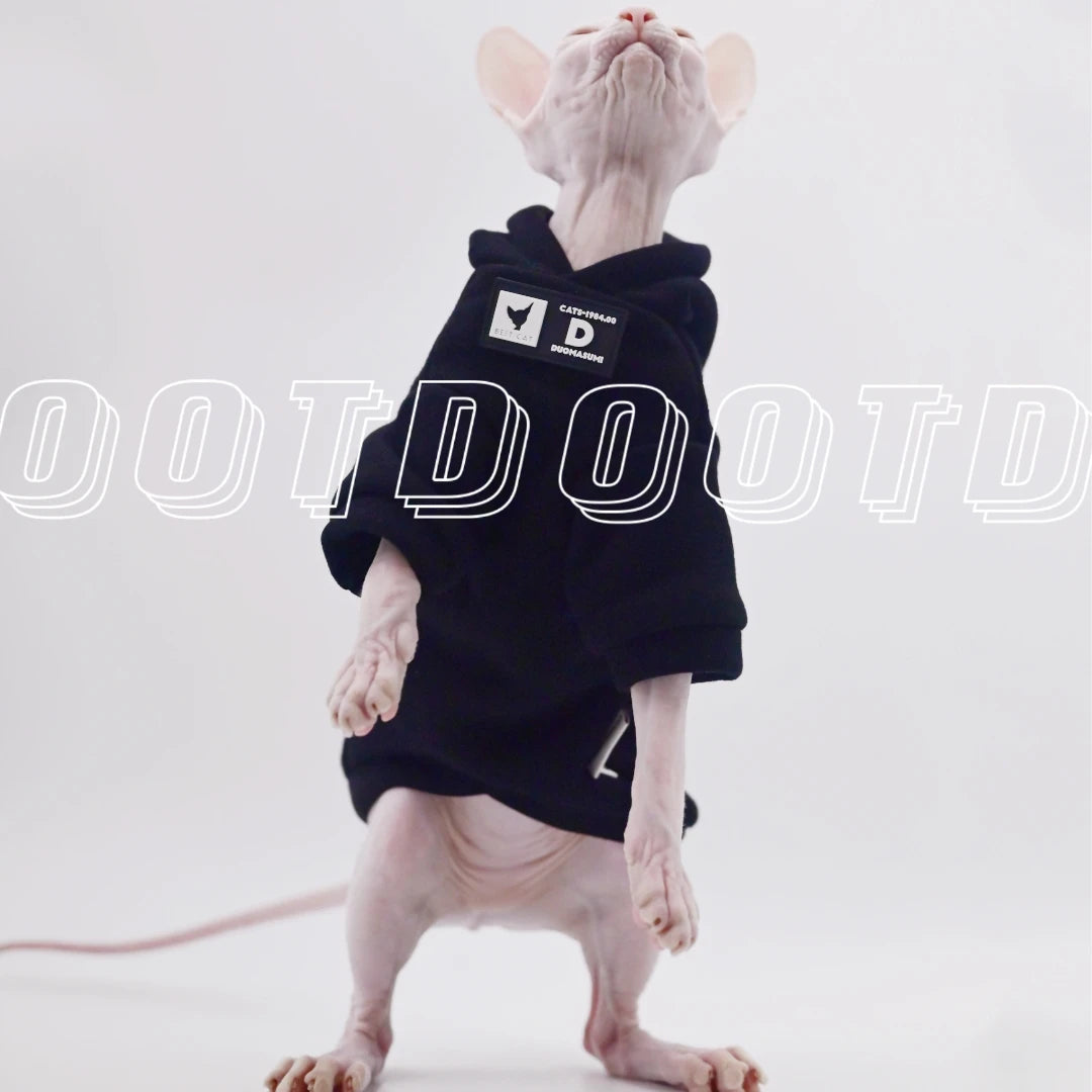 DUOMASUMI Cat Hoodie for Hairless Breeds - Fashion Spring/Fall Pullover for Sphynx, Devon Rex, Cornish Rex& Abyssinian Cats