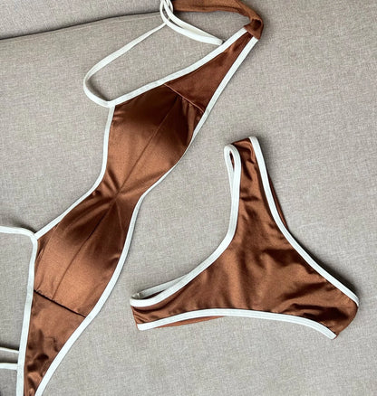 2026 Sexy Bikini Women Swimsuit Female Swimwear Bandeau Biquini Bathing Suit Shiny Swimming Suits Halter Bodysuit Beachwear Beauty World Shop