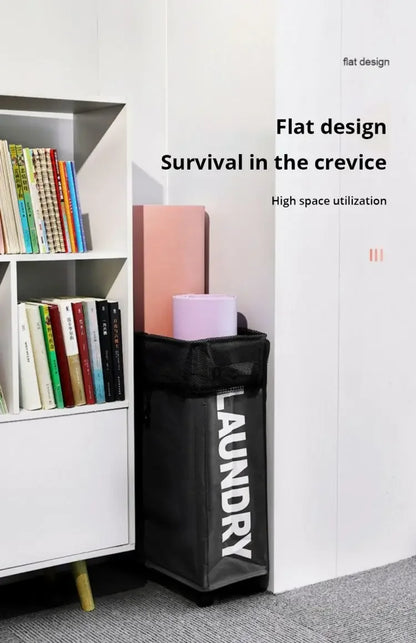Rolling Slim Laundry BasketWithStandFoldable Waterproof Sorter AndOrganizerOn Wheels Tall Thin DirtyLaundryHamper Basket Beauty World Shop