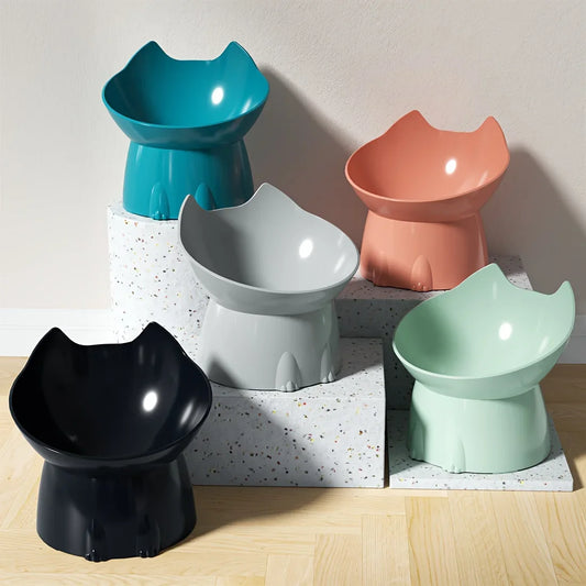 1pcs WhiskerWare Elevated Cat Bowl, Anti-Tip Plastic Raised Pet Feeding Dish with Tilted Edge, Neck Protection Kitty Food Beauty World Shop