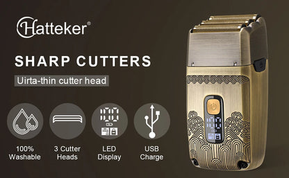 HATTEKER Shaver Professional Electric Razor Shaving Machine Waterproof Beard Trimmer Metal Razor Digital Display Shavers for Men