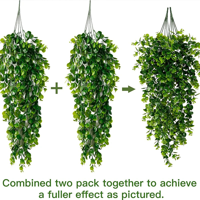 Artificial Hanging Plants Faux Eucalyptus Leaf Greenery Vine Outdoor UV Resistant Plastic Plants for DIY Home Wedding Decoration Beauty World Shop