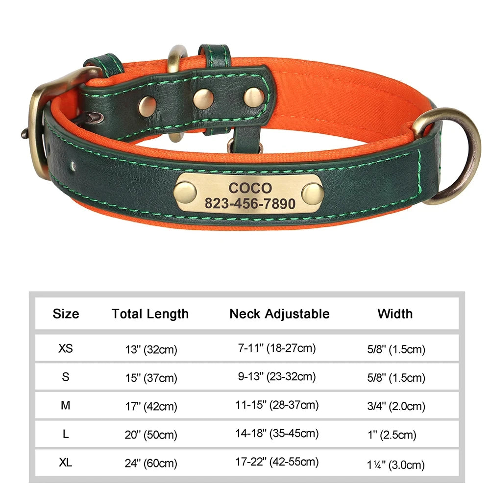 Personalized Customized Leather ID Nameplate Dog Collar Soft Padded Dogs Collars Free Engraving Name for Small Medium Large Dogs Beauty World Shop