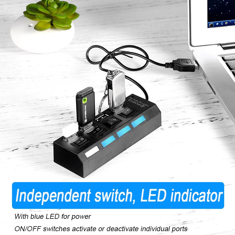 High Speed 4/7 Ports USB HUB 2.0 Adapter Expander Multi USB Splitter Multiple Extender with LED Lamp Switch for PC Laptop Beauty World Shop