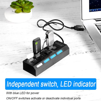 High Speed 4/7 Ports USB HUB 2.0 Adapter Expander Multi USB Splitter Multiple Extender with LED Lamp Switch for PC Laptop Beauty World Shop