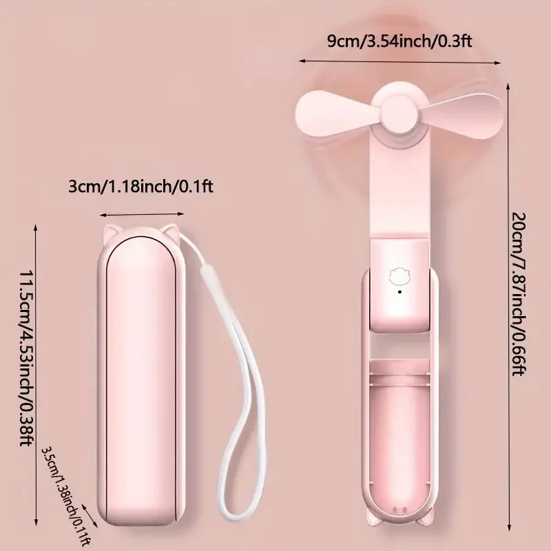 Portable Mini Fan, USB Rechargeable, 3-speed Adjustable, Foldable Handheld Fan, Suitable for Women, Travel, Outdoor Use Beauty World Shop